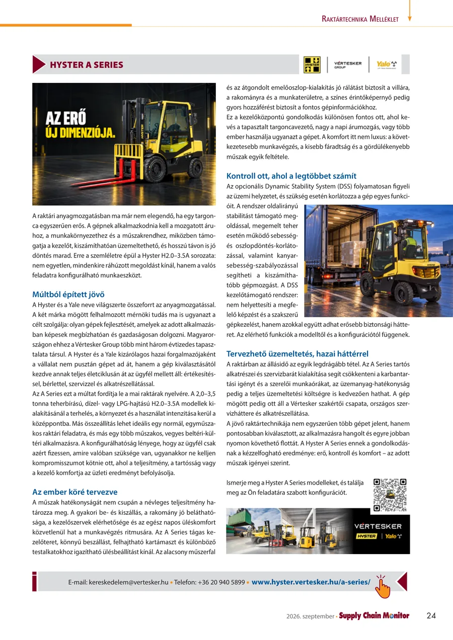 A Hyster A Series cikk a Supply Chain Monitor 2026. szeptemberi számában